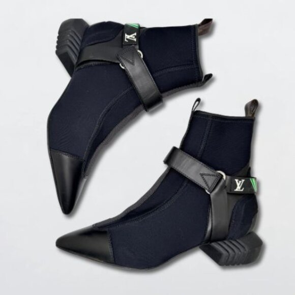 Louis Vuitton Neoprene Deep Sea Strap Ankle Boot Leather Pointed Toe Black EU 38 - Picture 2 of 11